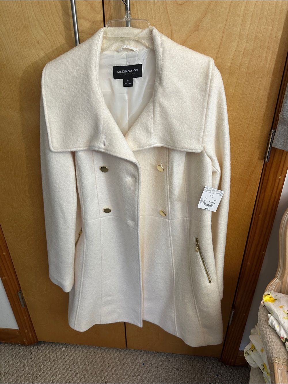 Liz Claiborne Women's Cream Double-Breasted Wool Coat nwt $250 retail